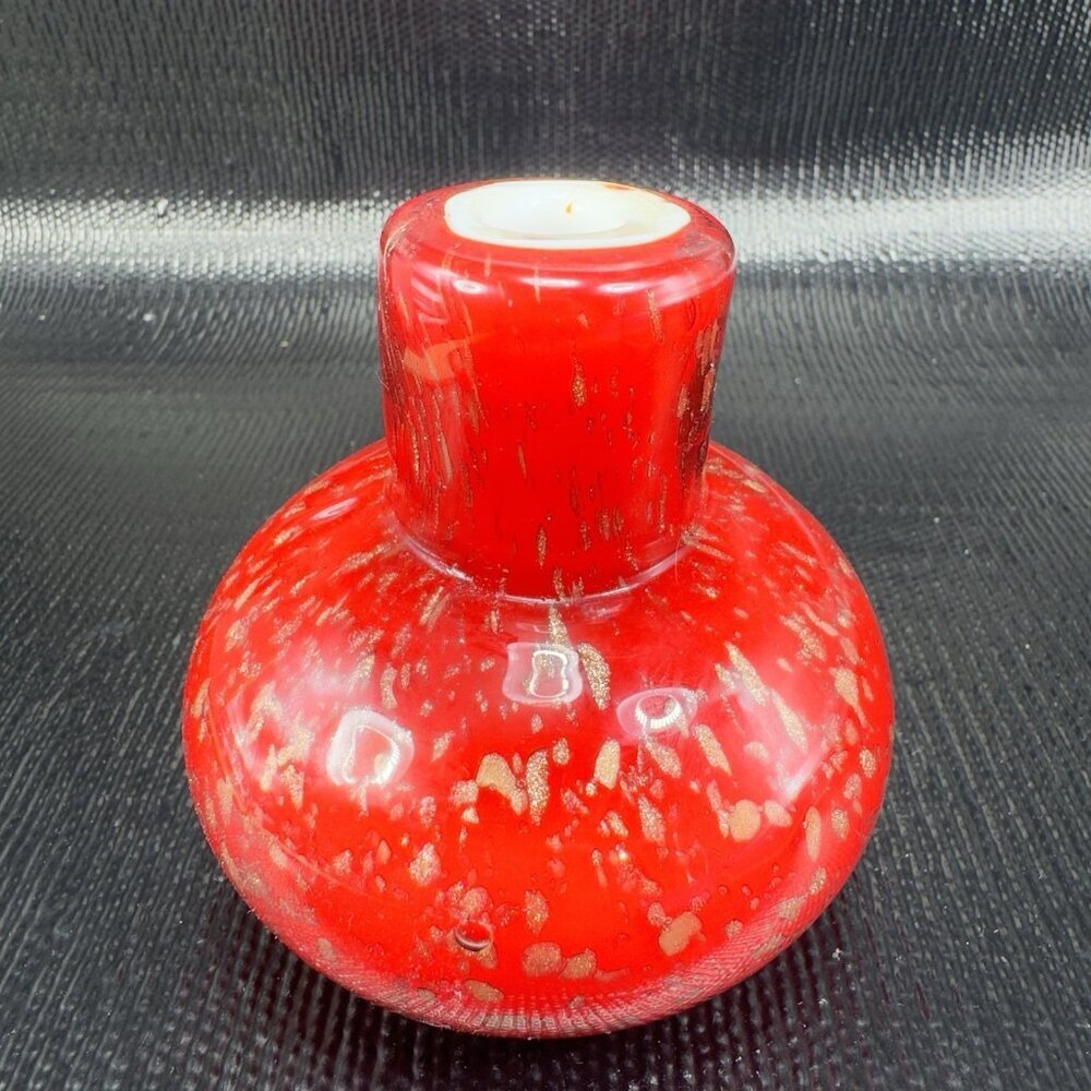 Pier 1‎ Chunky Heavy Art Glass Bud Vase Round Bottom Red With Flecks Glass Vase
